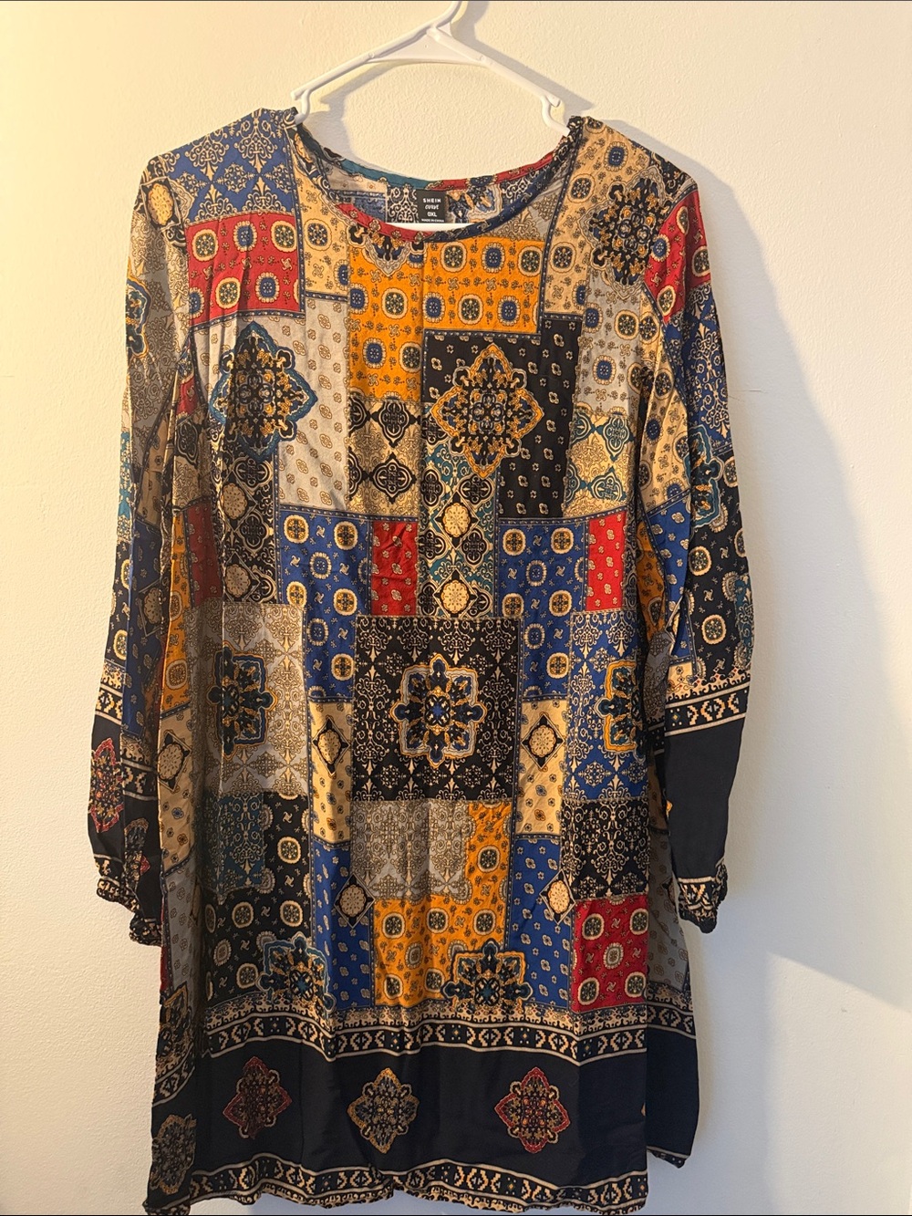 SHEIN Patchwork Paisley Patch Tunic in Blue, Yellow, Red, Black